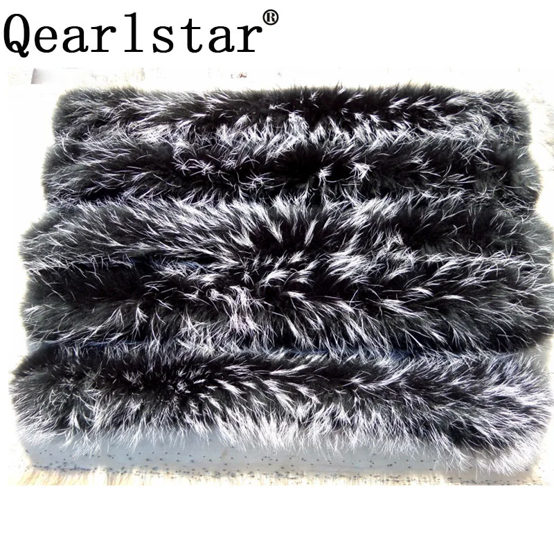 Qearlstar 2019 натуральный мех енота воротник черный меховой шарф Женское зимнее