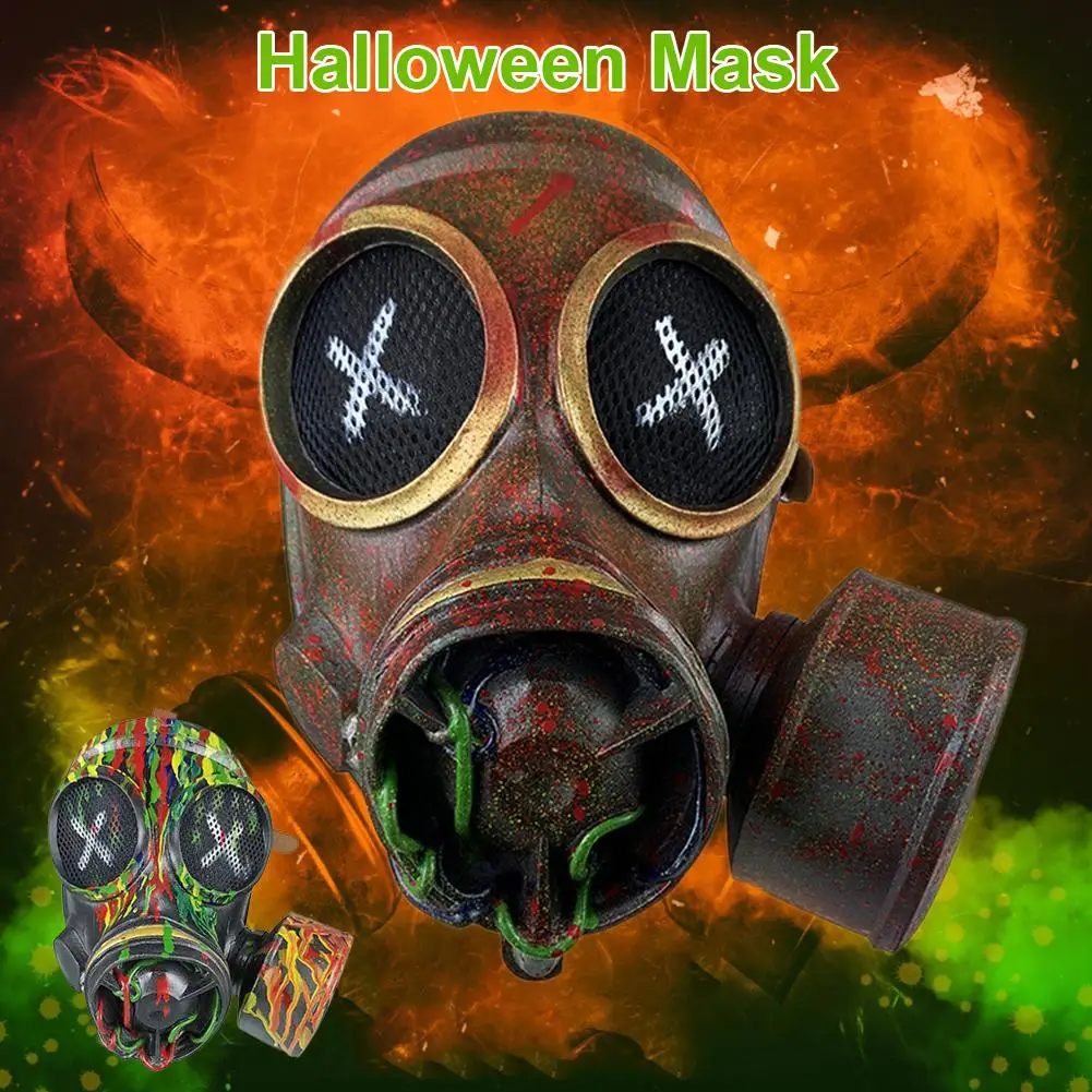 Маска к Хэллоуину в ретро стиле с камуфляжным принтом из латекса панк противогаз