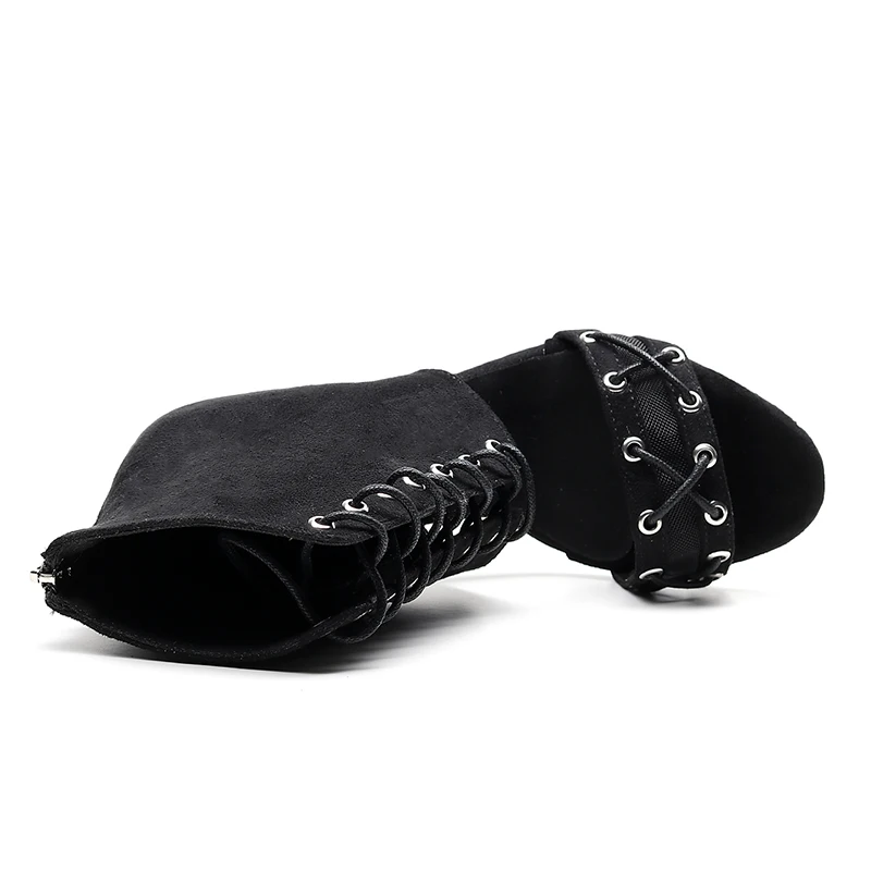 Women Lace-up Ballroom Dance Shoes Girls Black Red Soft Bottom Bachata Salsa Latin Dancing Shoes for Party Ladies Strappy Heels