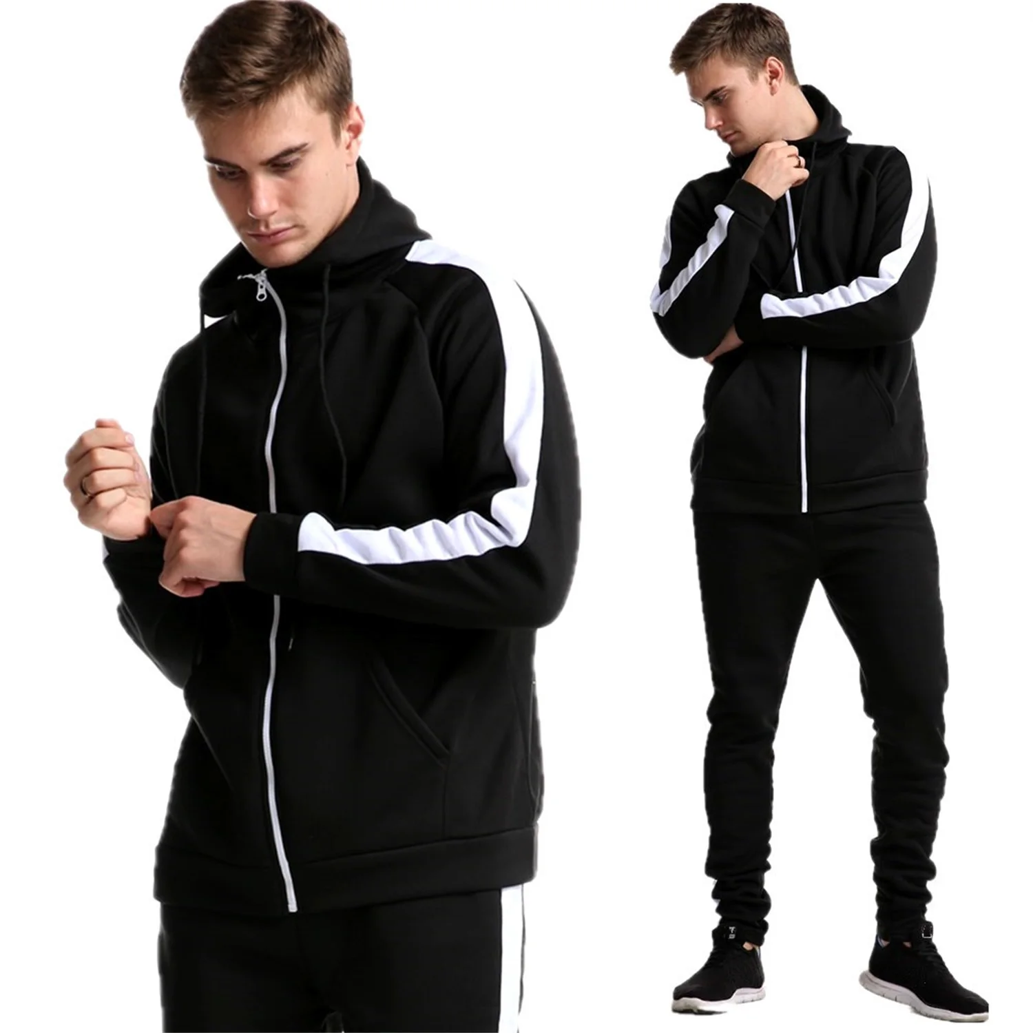 

2021 Men's Tracksuit 2 Pieces Set Oversized Sweatshirt + Sweatpants Sportswear Zipper Fleece Hoodies Casual Clothing Sportswear