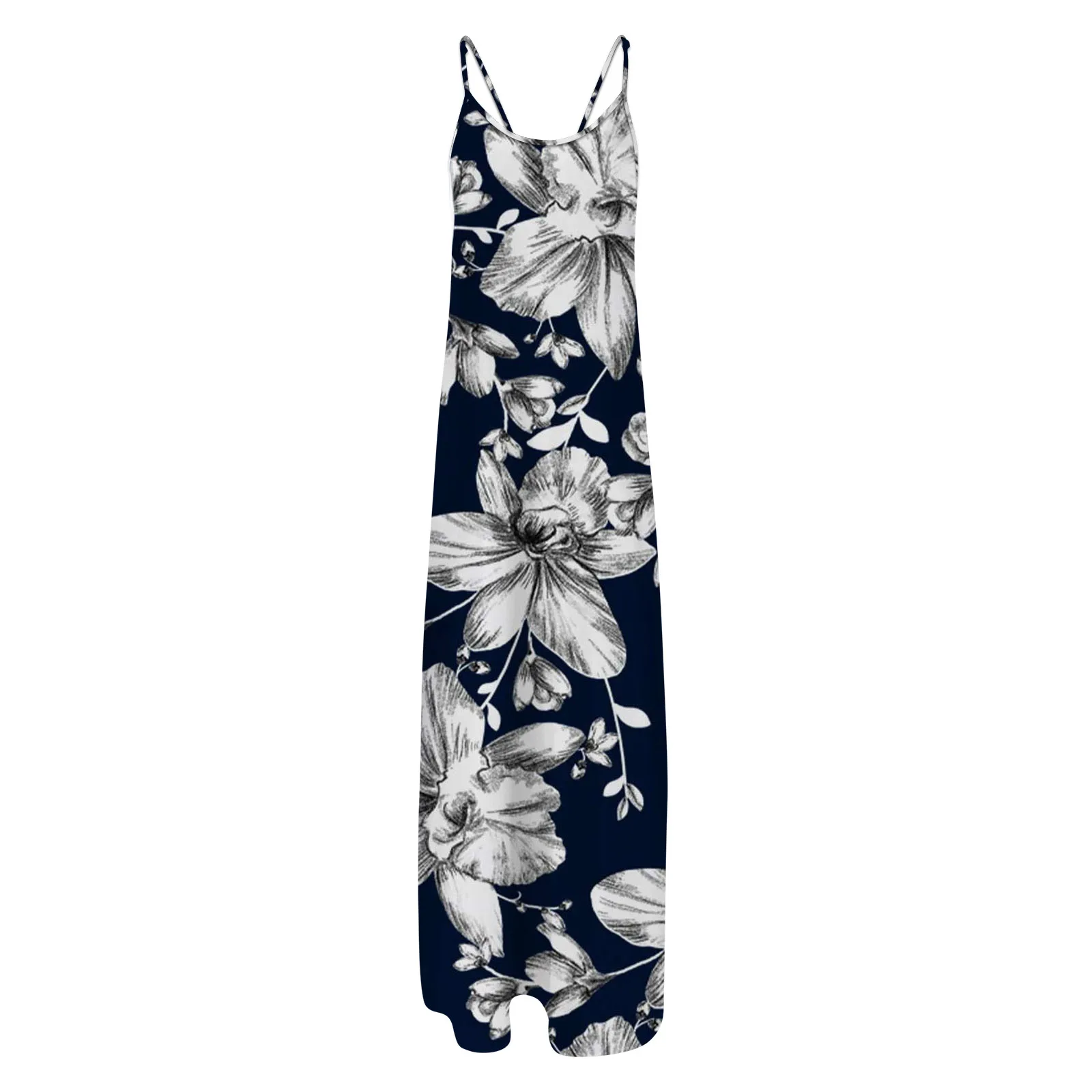 

Spaghetti Strap Summer Dress Women Casual Maxi Dress Print V Neck Sleeveless Cami Dresses With Pockets Vestidos De Verano