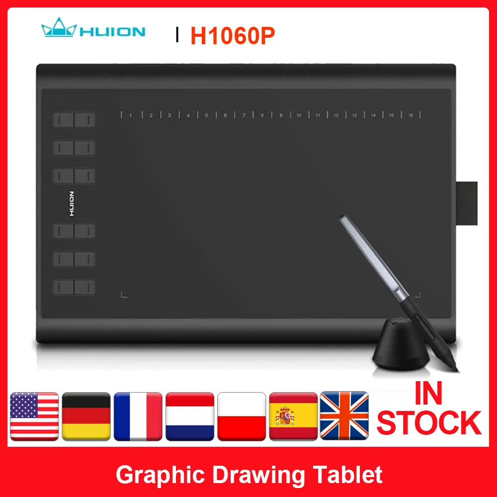 Графический планшет HUION H1060P для рисования безбатарейный стилус наклон ± 60 °