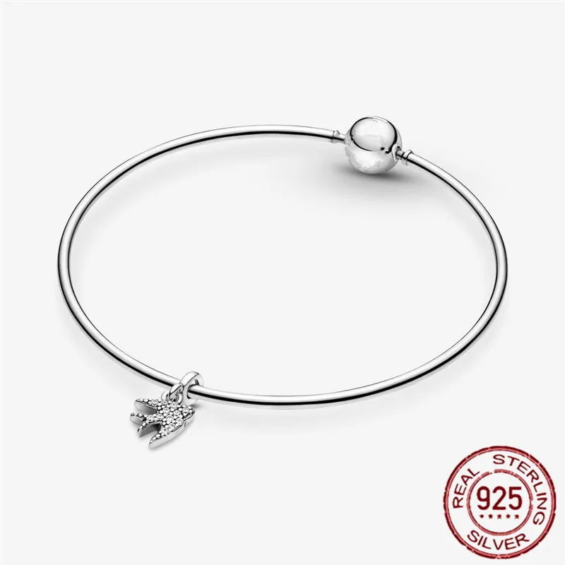 

925 Sterling Silver DIY Fine beads Mini Cute Lttle Swallow Zircon Shines Fit Original Pandora Charm Bracelet Jewelry Fast Ship