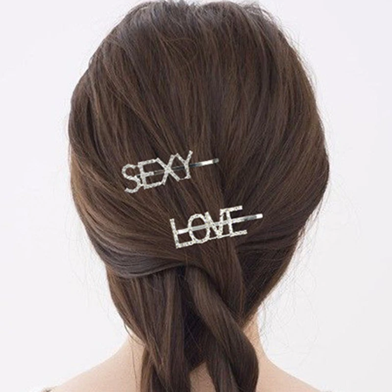 Мода 1 шт. Стразы буквы заколка для волос уникальная надпись босс женщин с