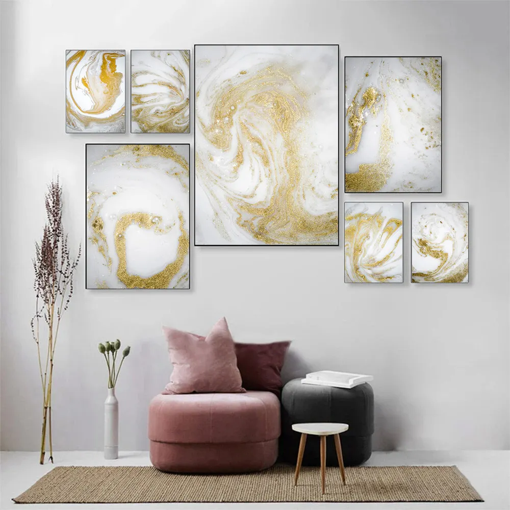 

Абстрактная Картина на холсте, Золотая мраморная стена, художественный плакат, золотые жидкие принты, современные настенные картины, украш...