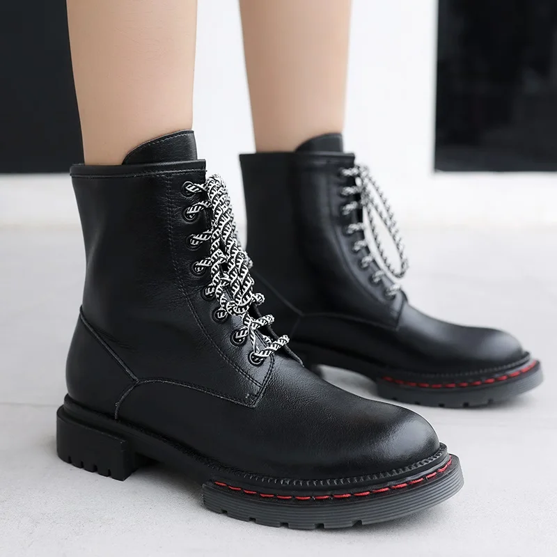 

women martin boots ladies leather ankle boots shoes autumn winter fashion thick-soled chelsea motorcycle boots women casual shoe