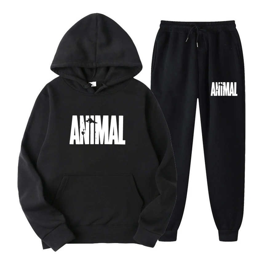 

2021 Tracksuit Men 2 Piece Sets Sweatshirt + Sweatpants Sportswear Animal Hoodies Casual Male Clothing Ropa Hombre Size S-3XL
