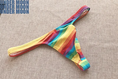 Новая коллекция мужских радужных полосатых стрингов с заниженной талией из