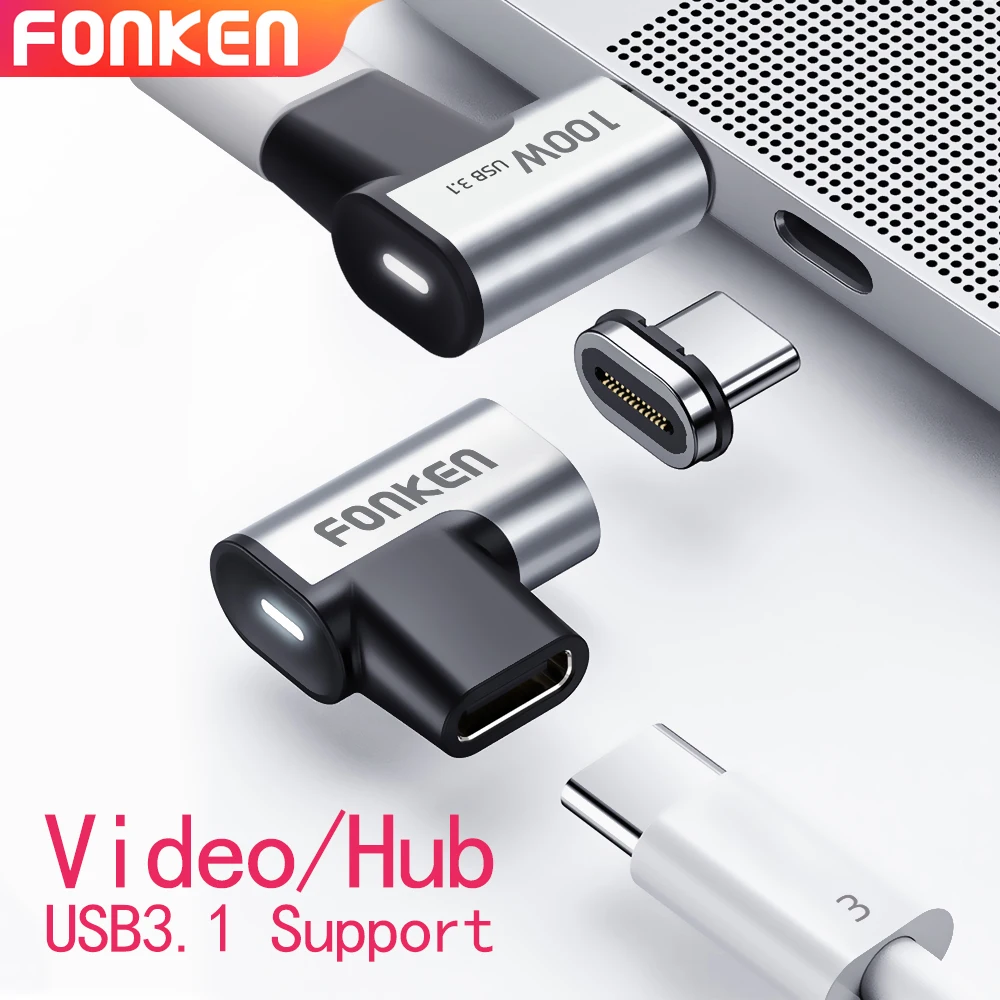 Магнитный адаптер FONKEN Usb 3,1 C, 100 Вт, кабель Type C для Usbc, 24 контакта, 10 Гбит/с, передача данных, видеомонитор 4K для разъема Macbook - изображение