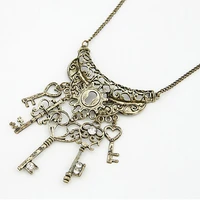 vintage style bronze chain necklace charm hollow crescent rhinestone key pendant necklaces jewelry