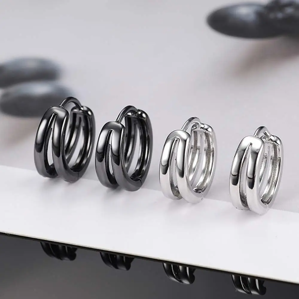 

1 Pair Double Circle Round Stainless Steel Hoop Earrings Creative Metal Men Women Punk Jewelry Accessories