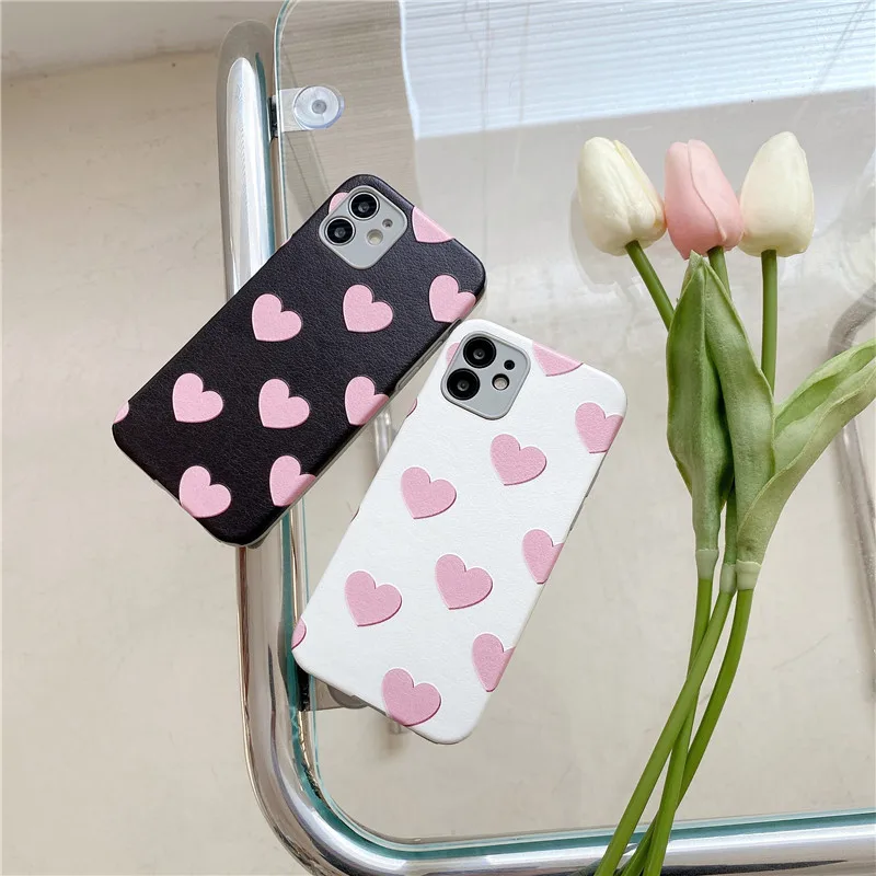 

Relief Love Heart Phone Case For iPhone 12 mini 11 Pro Max XR X XS Max 7 8 Plus Matte Leather soft TPU Silicon Back Cover Capa