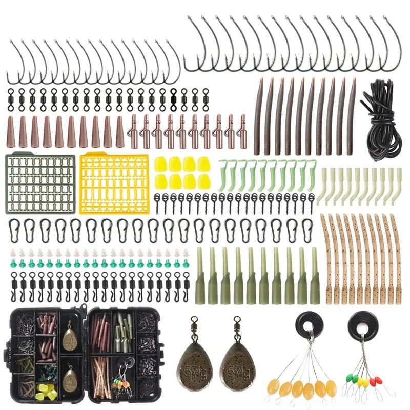 

252Pcs Carp Fishing Tackle Kit Assorted Carp Fishing Equipment Including Carp Hooks Fishing Swivels Clips Sinker Weights
