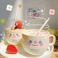 korean cute personality straw cup plastic mug home cold drink ice cream bowl creative breakfast milk cup portable cup