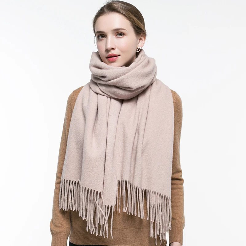 Wither Pure Wool Scarf Women Brand Thicken Warm Echarpe Wraps for Ladies Foulard Femme Solid Camel Merino Wool Scarves