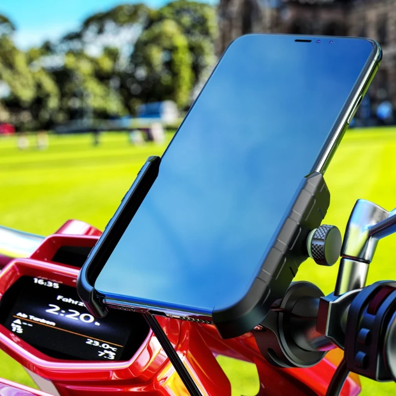 

12V-90V Motorcycle E-bike Handlebar Rear-View Mirror Cellphone Stand USB Charger