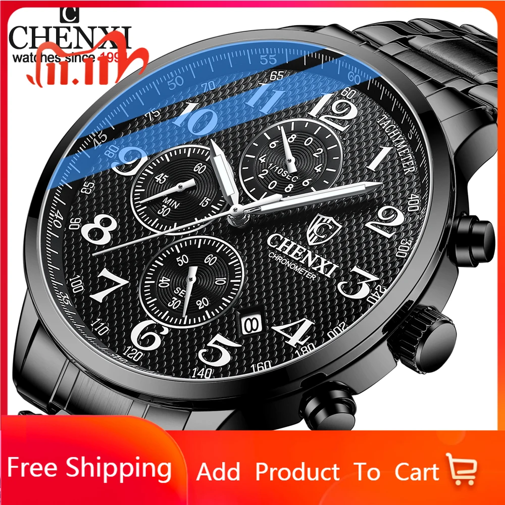 

CHENXI Brand New Mens Watches Top Luxury Chronograph Sport Waterproof Men Analog Quartz Watch Stainless Steel Relogio Masculino