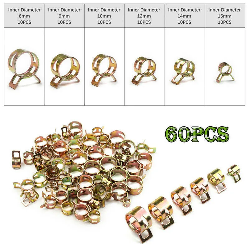 

Hose Spring Clip Line Oil Pipe Set Steel 6 Sizes Universal 6-15mm Water
