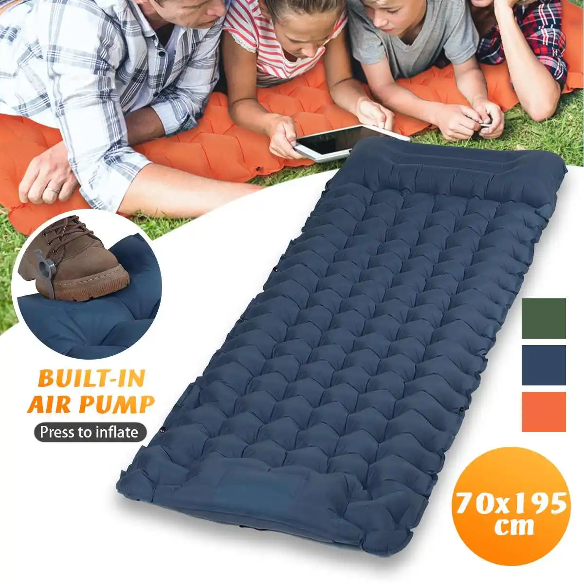 

195x70CM Outdoor Sleeping Pad Camping Inflatable Mattress with Pillows Travel Mat Folding Bed Ultralight Air Cushion Hiking Pad