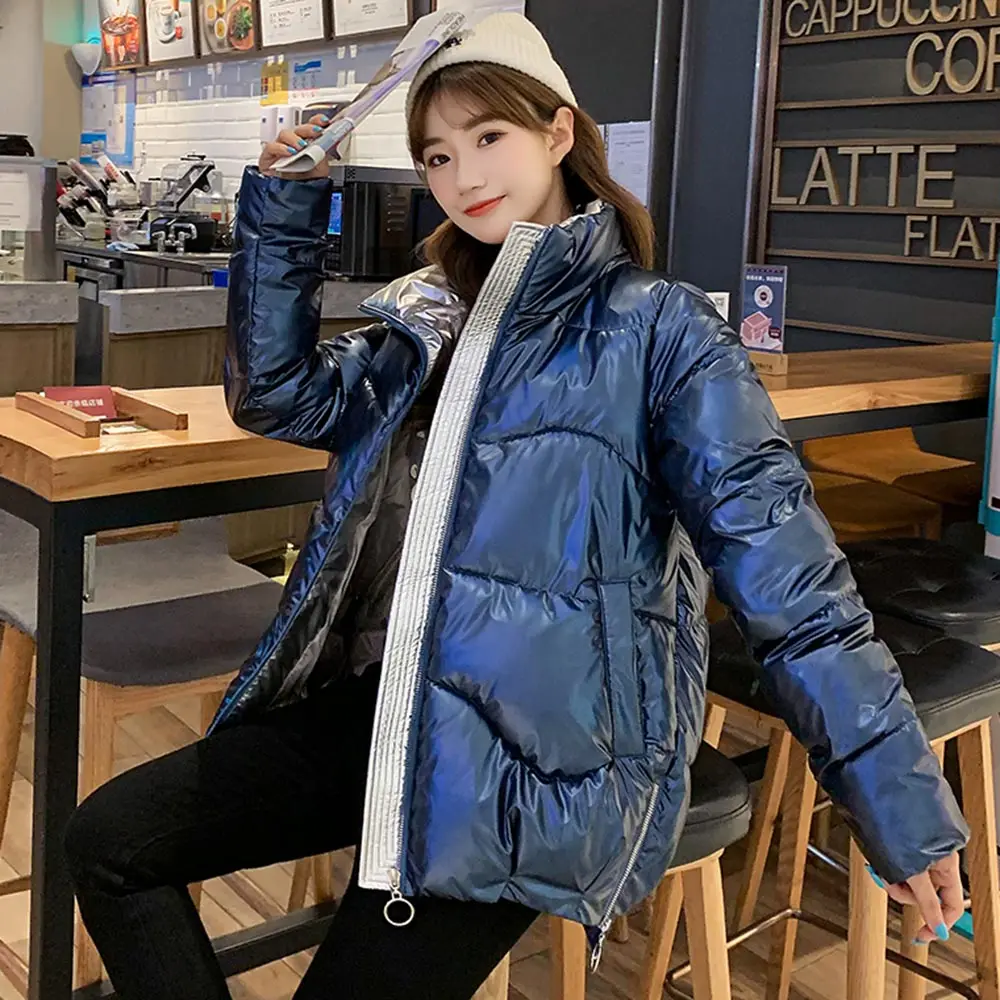 

Vielleicht 2020 New Autumn Women's Winter Coats Fashion Glossy Stand Collar Parkas Winter Jacket Women Shinny Padded Cotton Coat