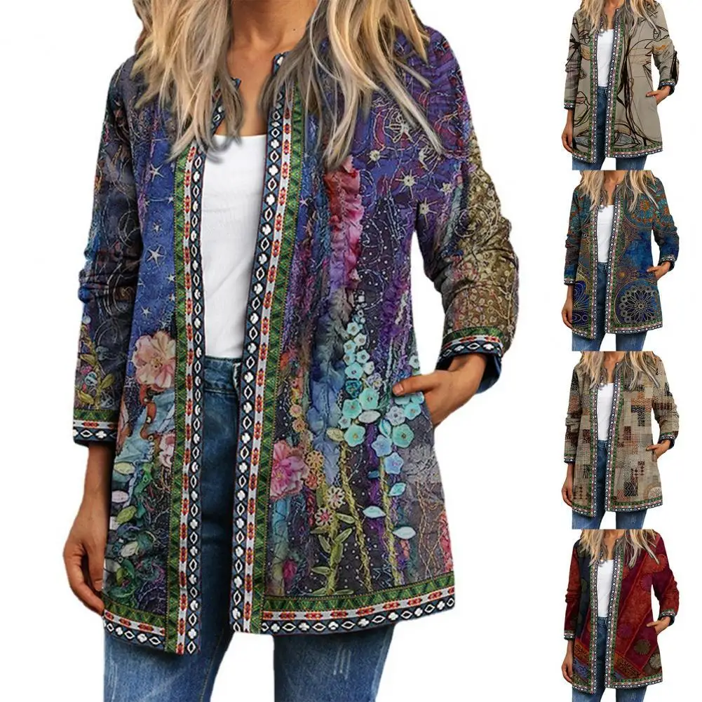 

Vintage Ethnic Women's jacket Women quilted coats with pockets bomber jacket winter Women's autumn down jacket female 2021