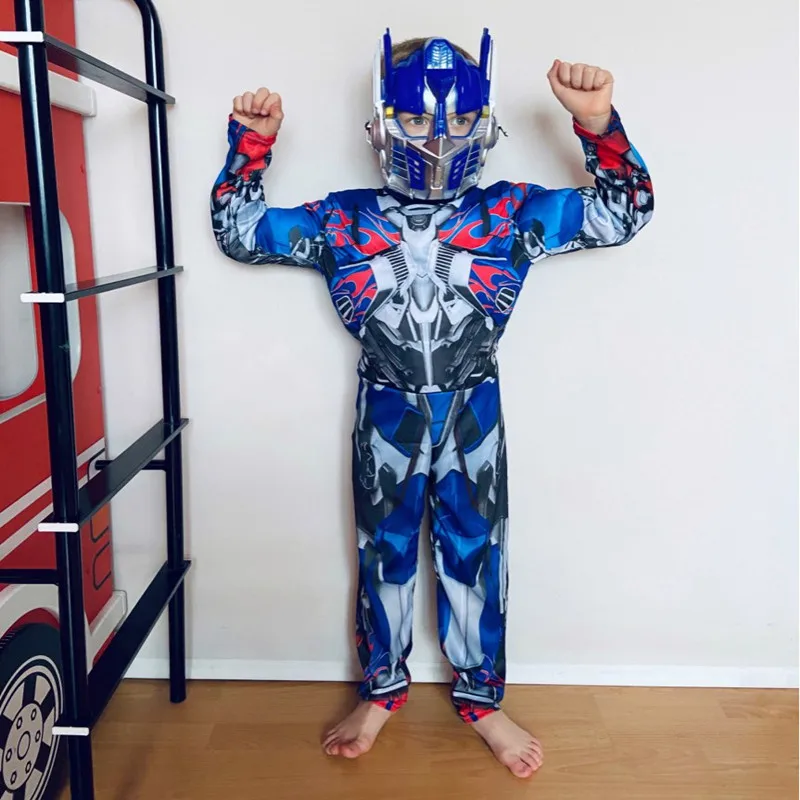 kids cosplay movie muscle optimus prim costumes boys girl bumblebe superhero body suits for carnival halloween costumes party free global shipping