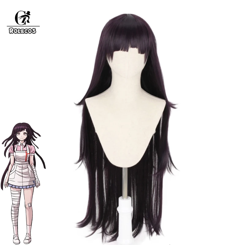 

ROLECOS Anime Danganronpa Cosplay Hair Mikan Tsumiki Cosplay 100cm Long Black Heat Resistant Synthetic Hair Women Cosplay Hair