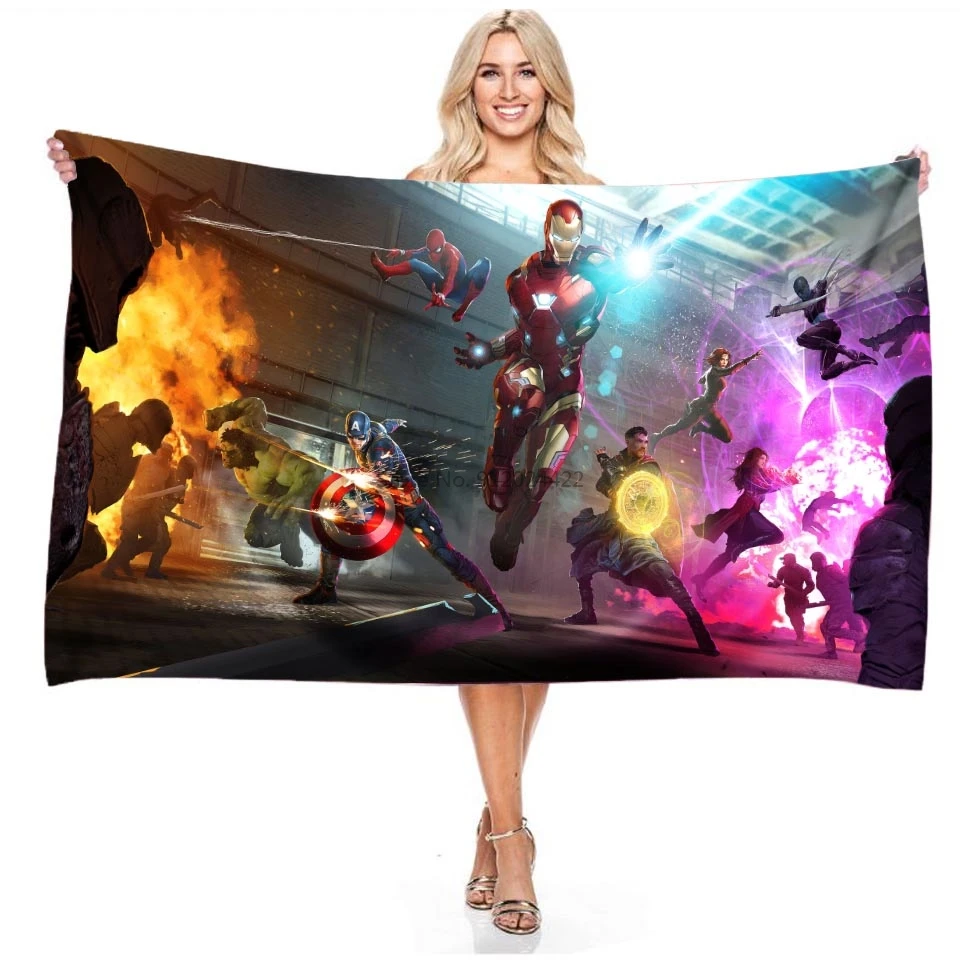 

3d The Avengers Pattern Towel Cartoon Digital Printing Microfiber Beach Towel Bath Towel Adult Children Outdoor Camping Blankets