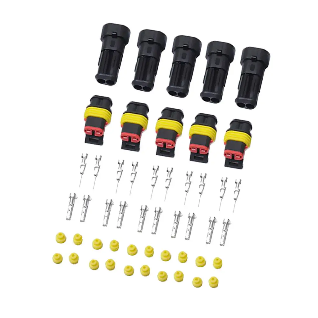 

dolity 5 Sets 2 Pin Sealed Waterproof Electrical Wire Connector Plug Terminal