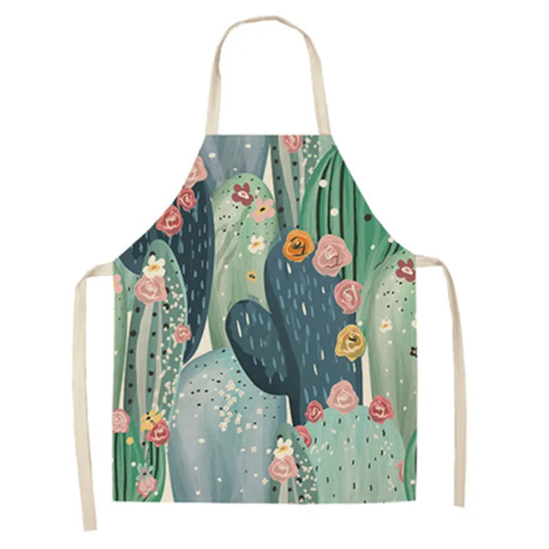 

Nordic Plant Cactus Printed Kitchen Cooking Aprons For Women Men Linen Household Cleaning Apron Baking Chefs Bibs Delantales