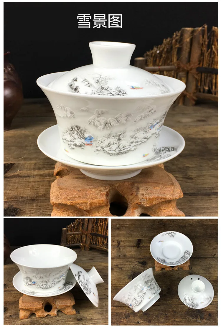 Фарфоровая чаша Gaiwan Jingdezhen, 200 мл, покрытая синим и белым фарфором, миска Sancai, набор китайских чайных чашек и блюдца, чайная супница