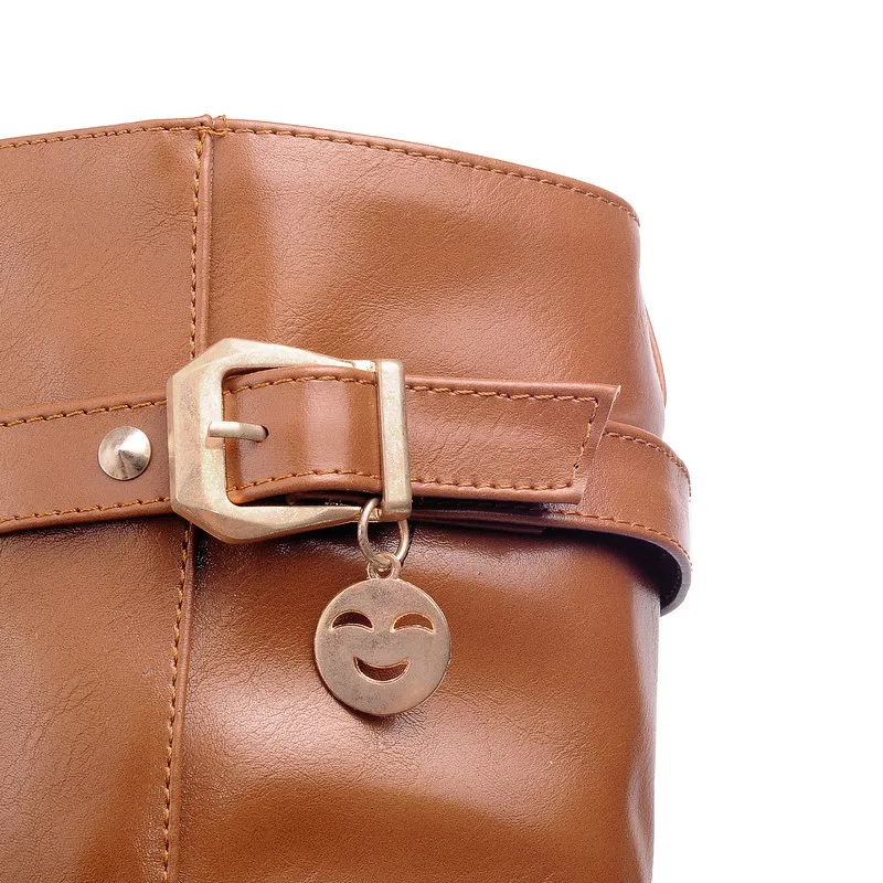 Женские сапоги до колена без застежки ASUMER с круглым носком большие размеры 34 43