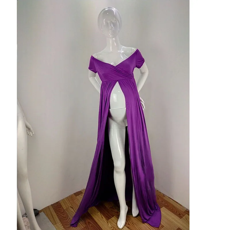 

Front Open Maternity Long Dresses Photography Sexy V Neck Short Sleeve Pregnant Women Clothes Pregnancy Dress For Photo Shoot
