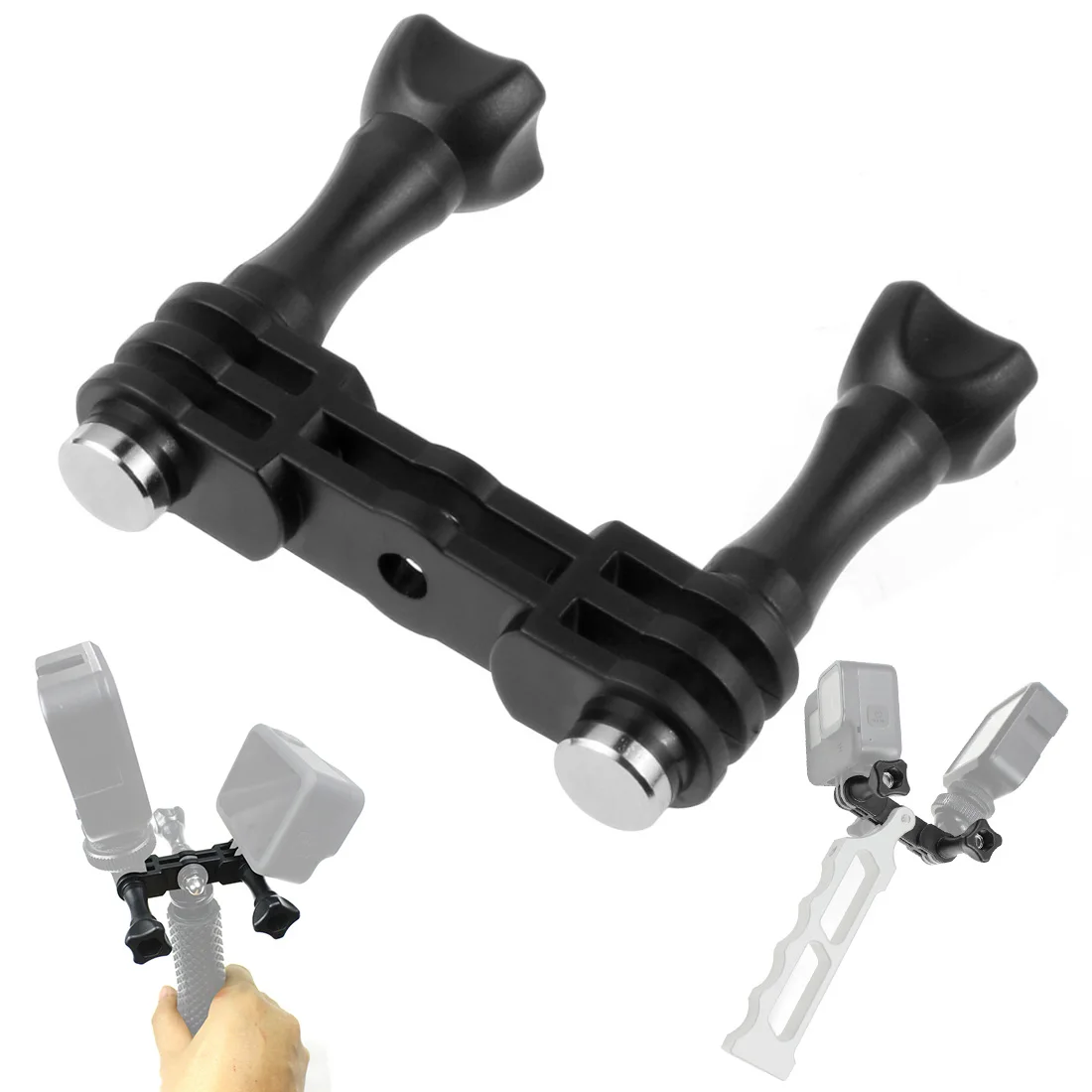 

FEICHAO Dual Head Holder Bracket Bridge 2 Mount Handheld Tripod Expansion Adapter for GoPro 9 8 7 6 5 Yi for Osmo Action Camera