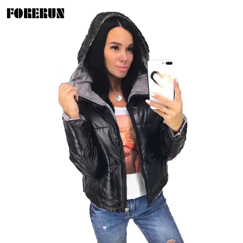 FORERUN глянцевая женская куртка с хлопковой подкладкой теплая водонепроницаемая