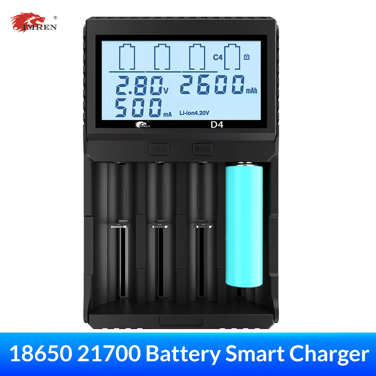 

IMREN 100% Original D4 USB QC Battery Charger Intelligent Circuitry Global Insurance Li-ion AA AAA 18650 21700 26650