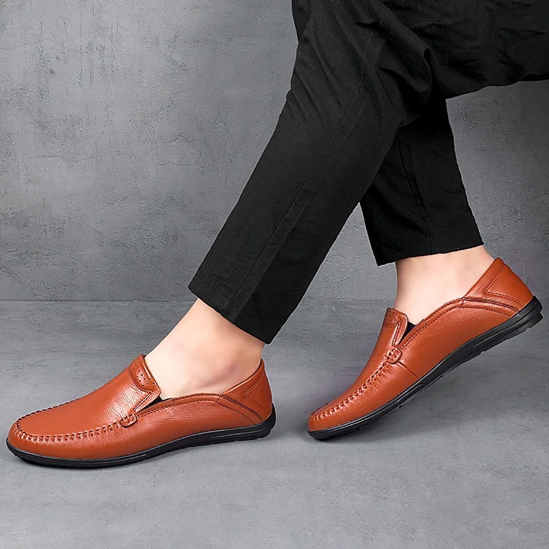 Men Casual Shoes outdoor Luxury Brand Genuine Leather Mens fashion Loafers Moccasins Comfy Breathable Slip on Driving Shoes a4