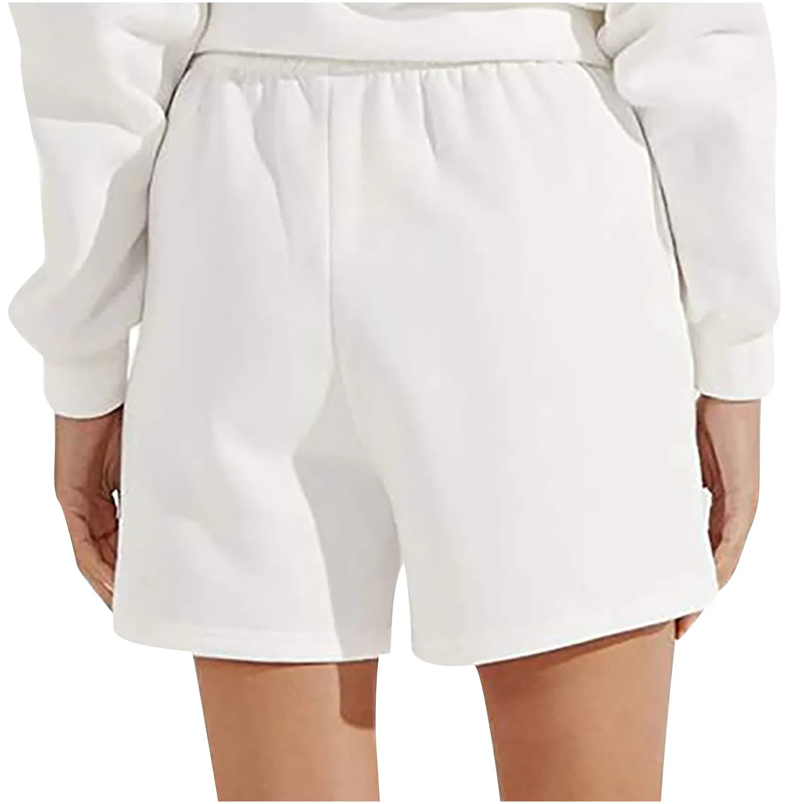 

2021 Summer Cotton Women Shorts Casual Loose Elastic High Waist Loose Pockets Solid Jogger Sweatpants Straight Wide Leg Shorts