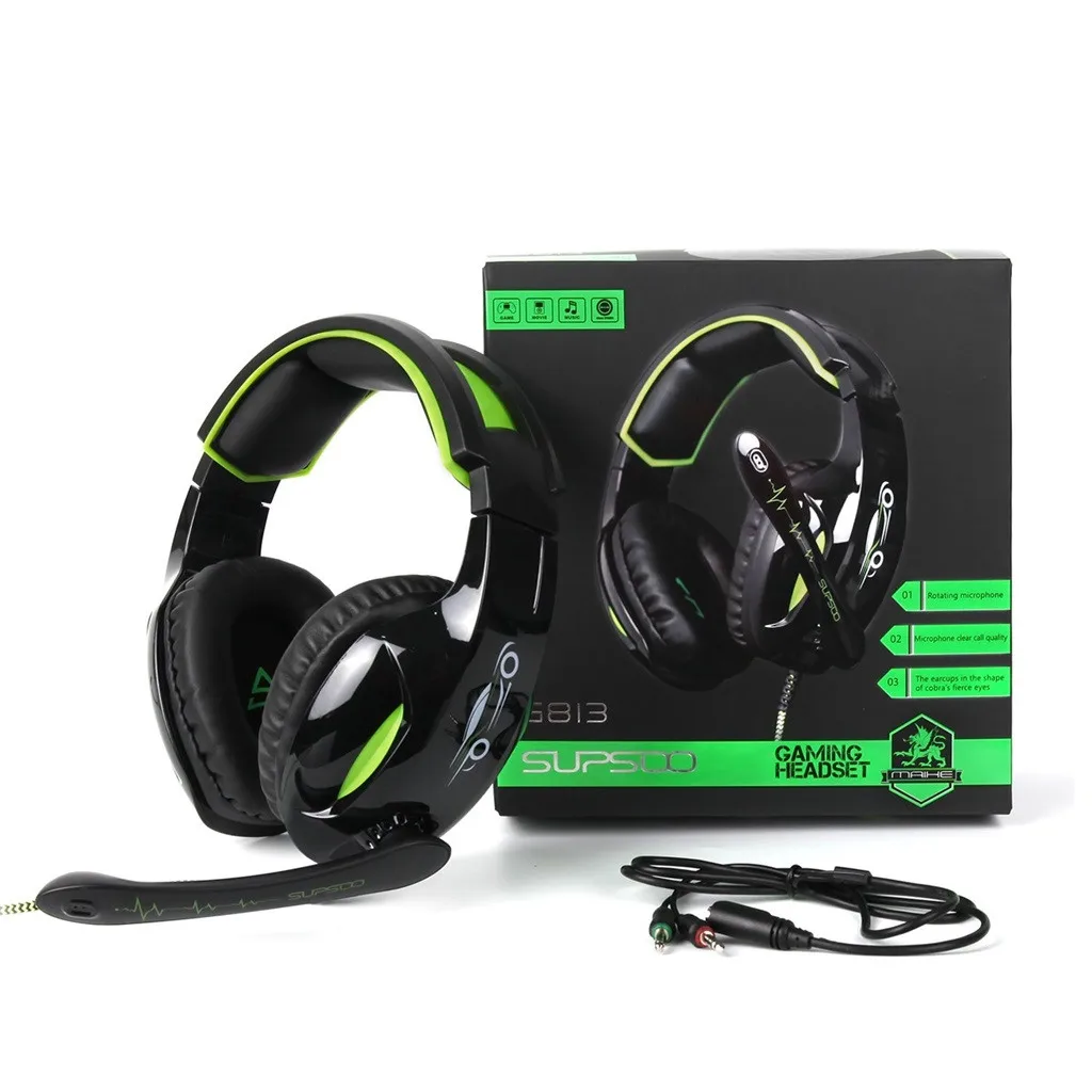SUPSOO G813 игровой гарнитуры геймера Портативный Проводная гарнитура наушники со