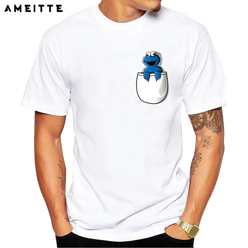 Мужская футболка с забавным карманом AMEITTE Повседневная белая принтом печенья