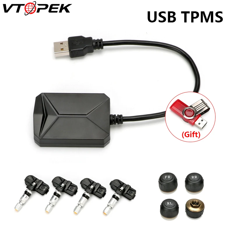 Vtopek USB TPMS монитор давления в шинах Android навигация Беспроводная передача бар/Psi