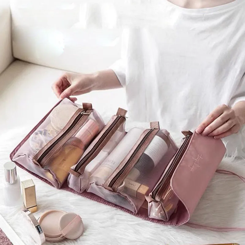 

4 in1 Detachable Nylon Large-capacity Makeup Bag New Portable Folding Travel Cosmetic Storage Toilet Bag Pouch
