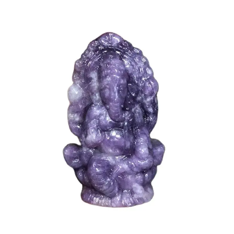 

Natural Stones Hand Carved Ganesha Healing Quartz Purple Lepidolite Elephant God Gemstone For Decoration Gift