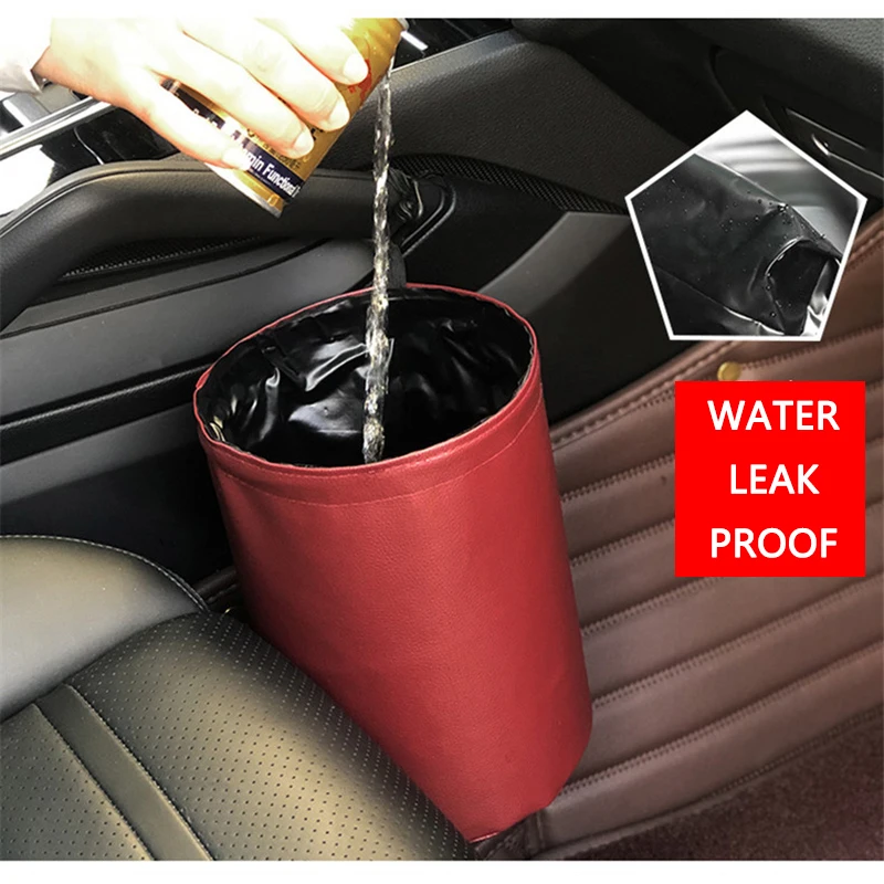 

Car Trash Can Foldable Leather Leak Proof Waterproof Ashbin Car Dust Bin Bucket Garbage Container Pocket Auto Clean Accessories