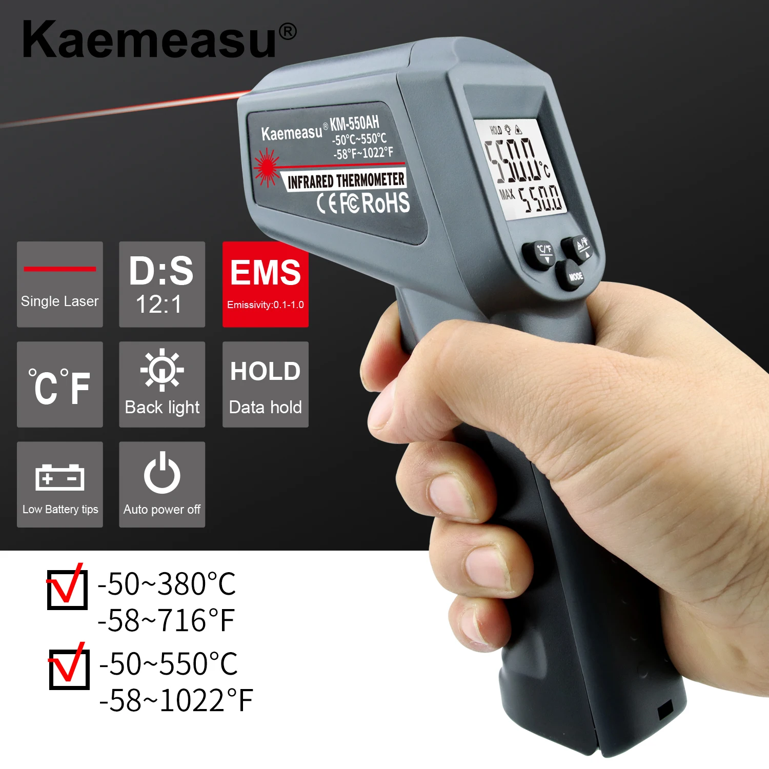 Ручной цифровой инфракрасный термометр Kaemeasu бесконтактный электронный кухонный