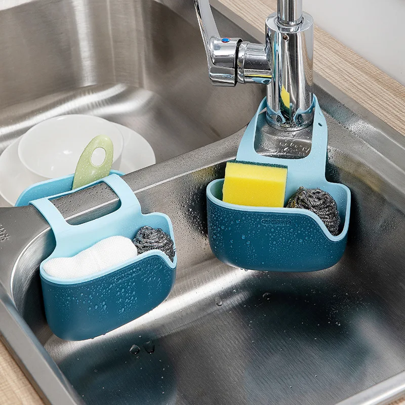 

New Kitchen Sink Sponge Storage Drainage Hanging Bag Double-layer Thickened Buckle Drainage Basket Rack Rag Home Holder Helper