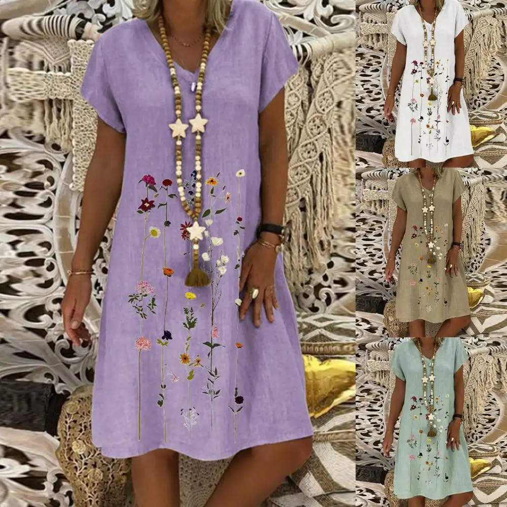 

Платье женское летнее, оверсайз, для женщин среднего возраста, свободное, простое, с коротким рукавом, с V-образным вырезом, для покупок, 2021