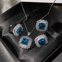 kofsac luxury crystal blue topaz zircon necklaces rings earrings 925 sterling silver jewelry sets for women wedding accessories