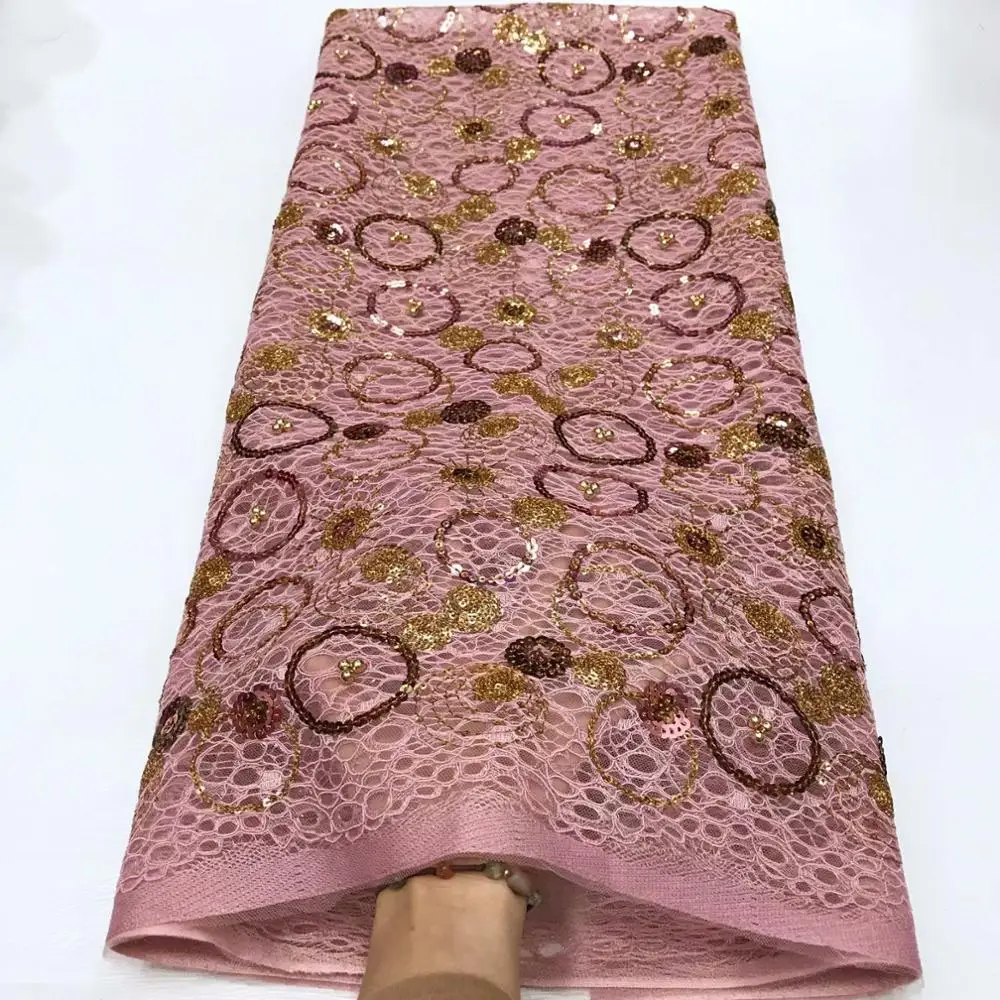 Высококачественная розовая кружевная ткань с блестками и вышивкой французский