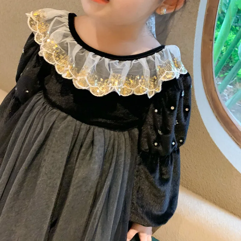 

Baby princess girl dress sequins lace collar Autumn baby dress children 2020 new baby girl dress
